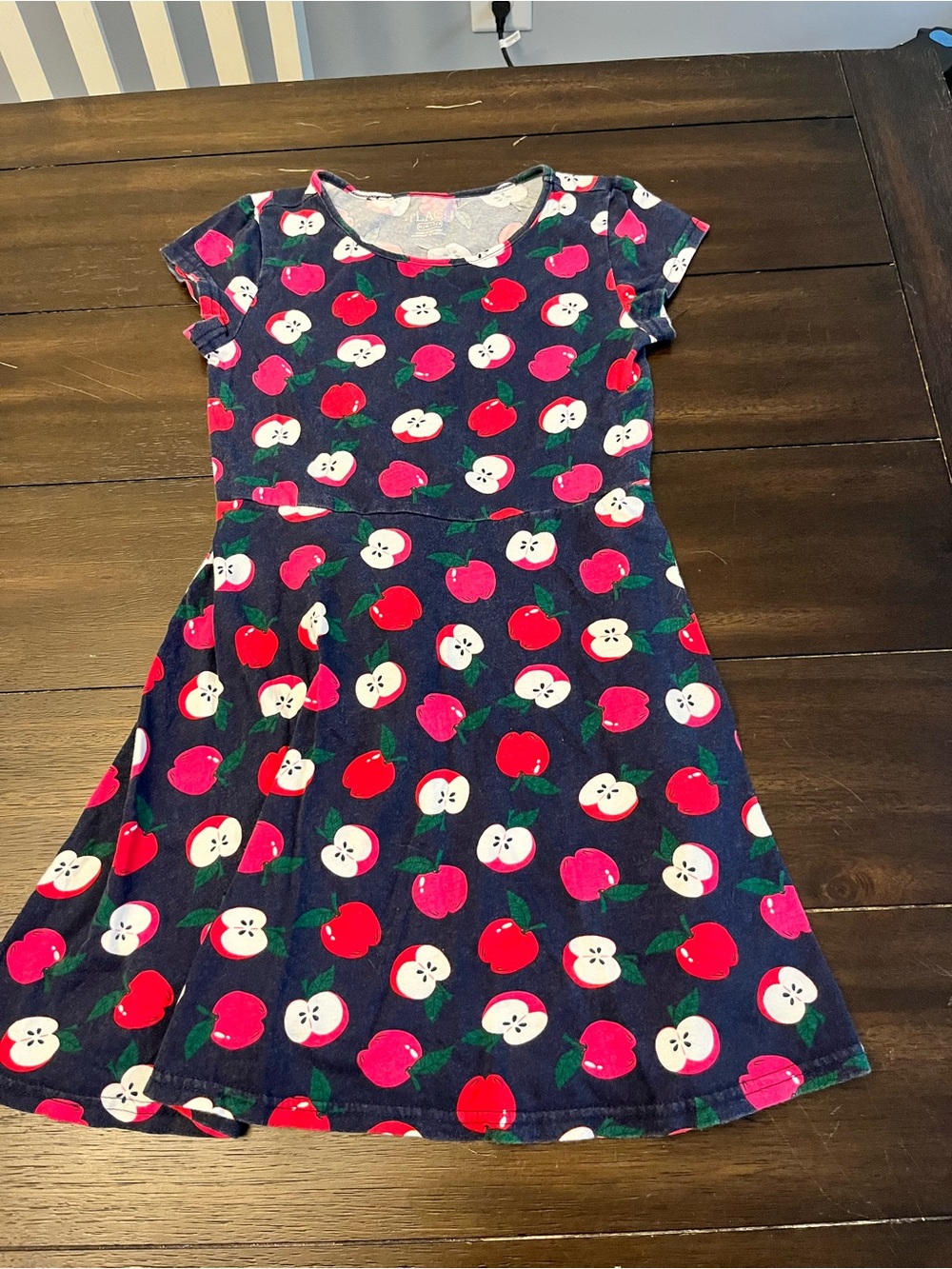 The Children's Place Navy Dress with Red & Pink Apple Print